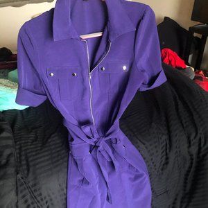 Royal purple safari dress w/ collar & tie